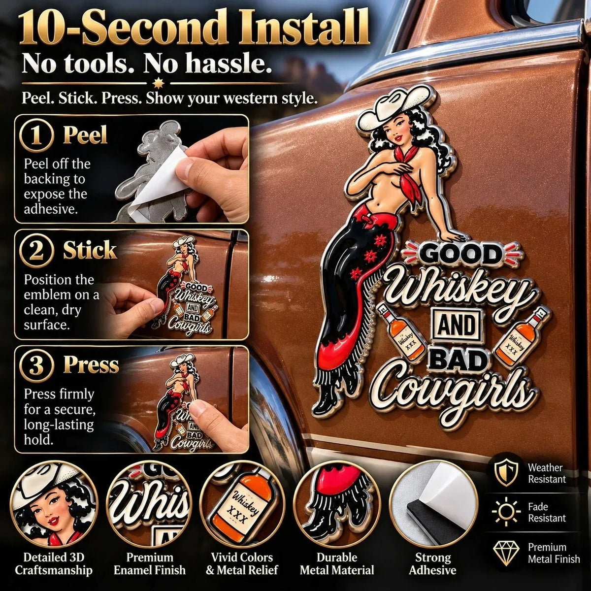🤠 Vintage Cowgirl Western Metal Car Emblem | Retro Roadside Style🍻