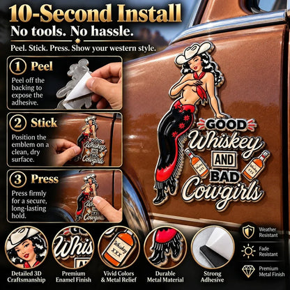 🤠 Vintage Cowgirl Western Metal Car Emblem | Retro Roadside Style🍻