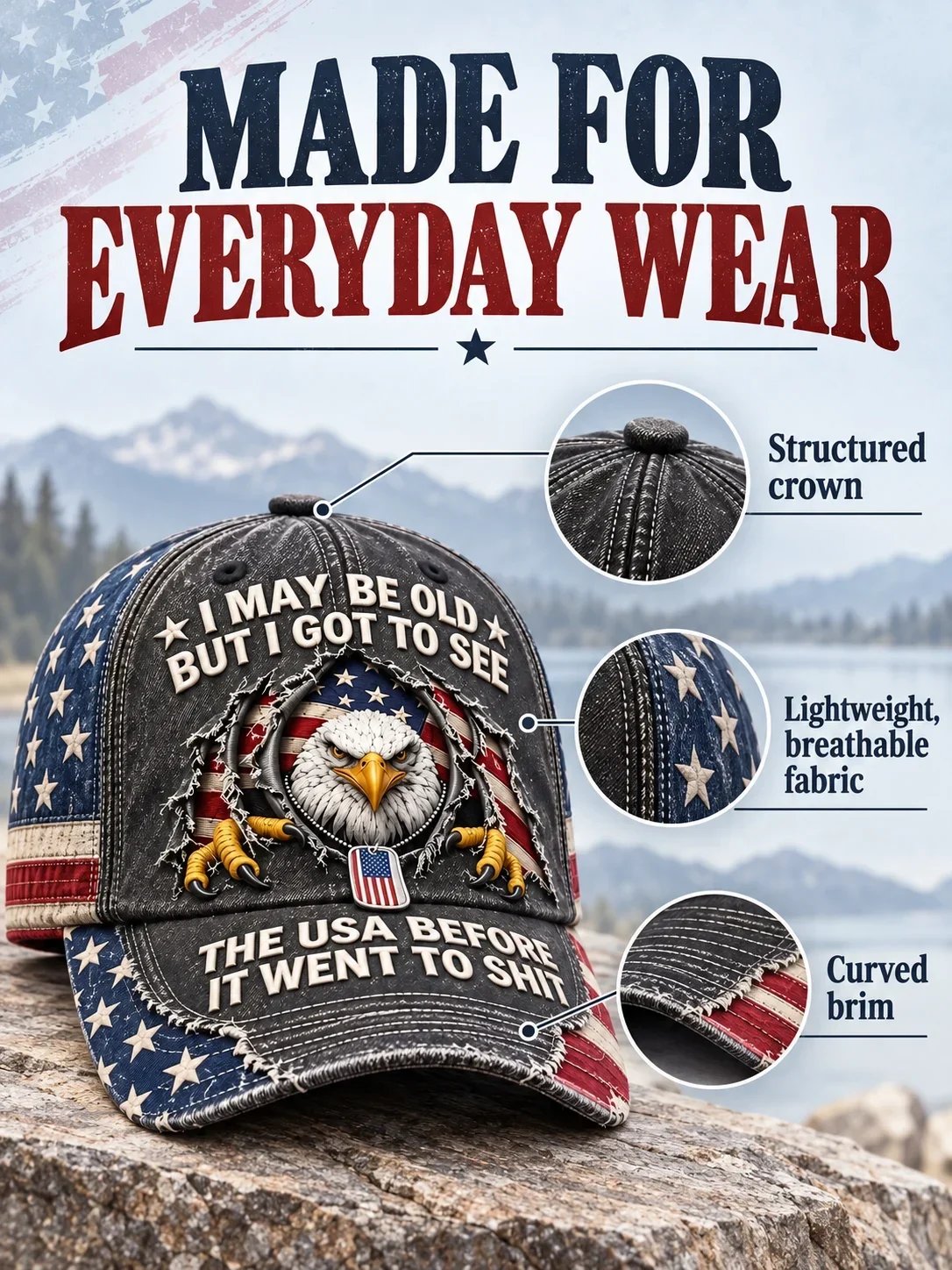 🦅🇺🇸 American Bald Eagle Embroidered Vintage Baseball Cap