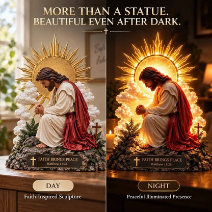 ✨🙏 Faith Brings PeaceTM — Illuminated Praying Jesus Figurine