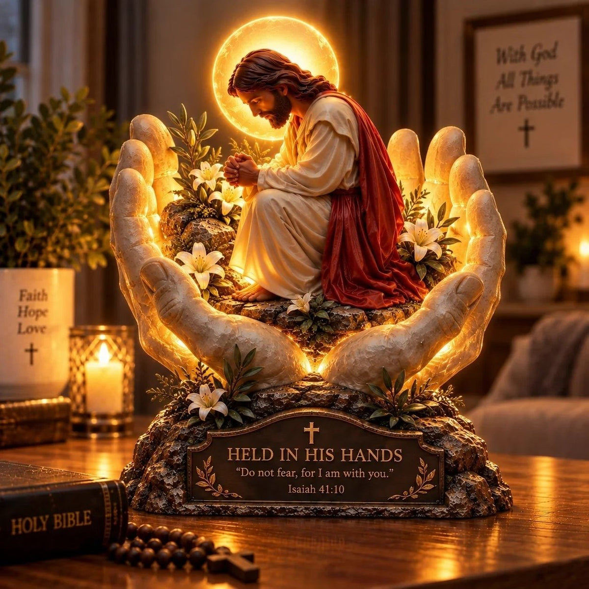 ✨🙏 Faith Brings PeaceTM — Illuminated Praying Jesus Figurine