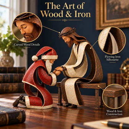 Santa Kneeling Before Jesus Christmas Figurines