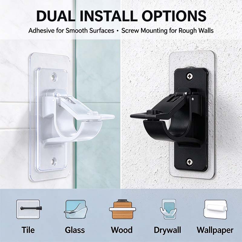 🏠2-Pack No-Drill Curtain Rod Brackets, Self-Adhesive Multifunctional Acrylic Gel Rod Holder Hooks