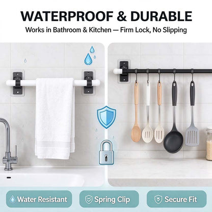 🏠2-Pack No-Drill Curtain Rod Brackets, Self-Adhesive Multifunctional Acrylic Gel Rod Holder Hooks