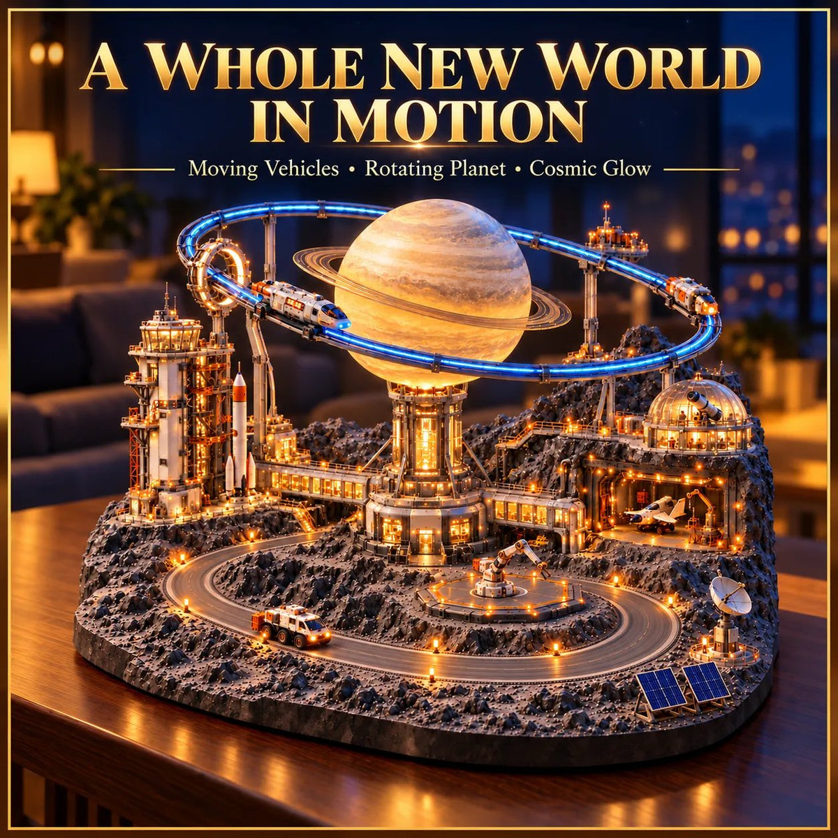 🚀 Orbit Station — Illuminated Spaceport with Moving Trains & Rotating Planet