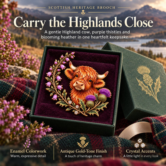🐮💜 Highland Cow & Purple Thistle Enamel Brooch