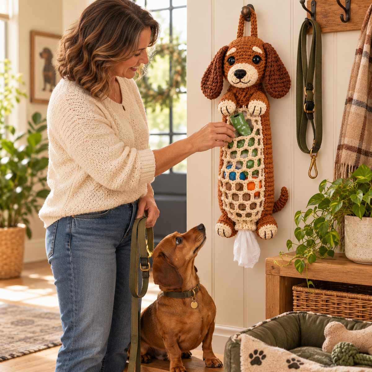 🐶 Cozy Dachshund Crochet Hanging Organizer