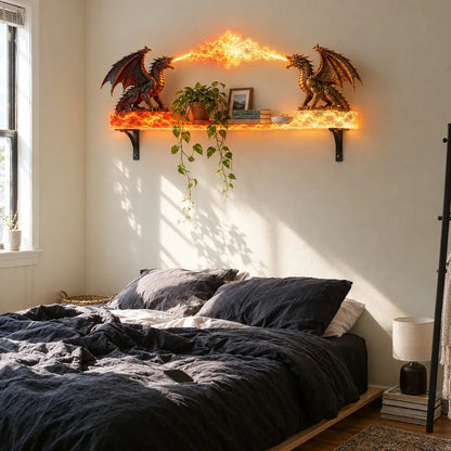 🔥 LAST DAY 49% OFF 🔥 Dual Dragon Plasma Arc Wall Shelf | Gothic Floating Decor & Ambient Lamp 🐉⚡