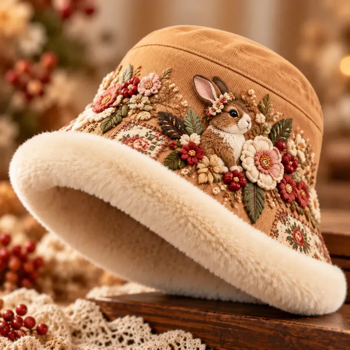 🌸 Women’s Warm Plush-Lined Winter Bucket Hat – Cute Floral & Animal Prints ❄️
