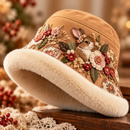 🌸 Women’s Warm Plush-Lined Winter Bucket Hat – Cute Floral & Animal Prints ❄️