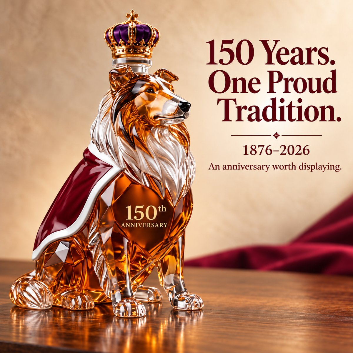 Collie bottle showing the 150th anniversary design and the dates 1876 to 2026