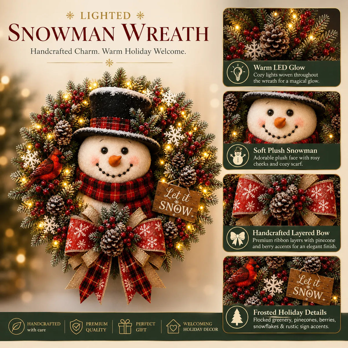✨✨ Hot Sale 49% OFF ⛄ Pre-Lit Snowman Christmas Wreath – Bring Holiday Cheer to Every Door