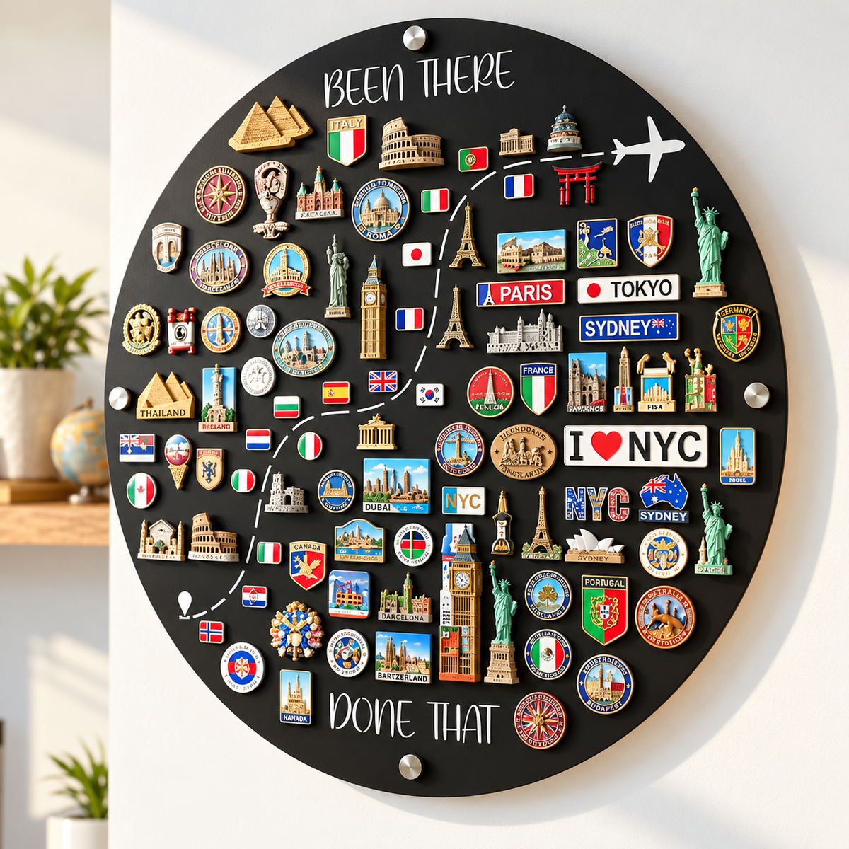 🌍✈️ Been There, Done That Travel Magnet Display Board – Round Souvenir Magnet Wall Organizer, Personalized Travel Memory Decor & Unique Gifts for Travelers