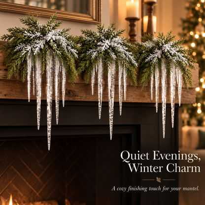 Snow-Frosted Cedar & Icicle Hanging Accent
