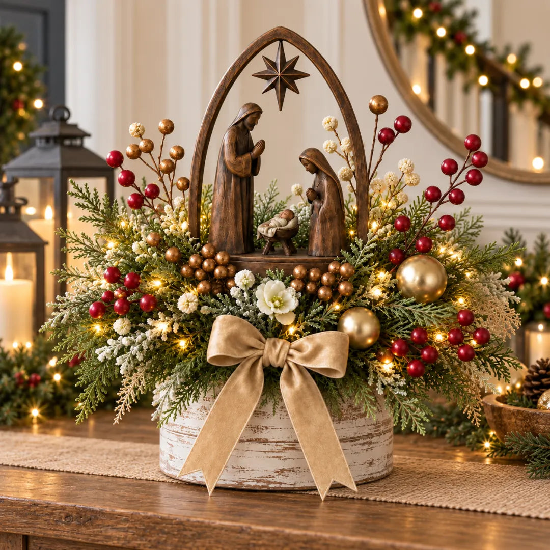 🌸Candlelit Christmas Nativity Centerpiece