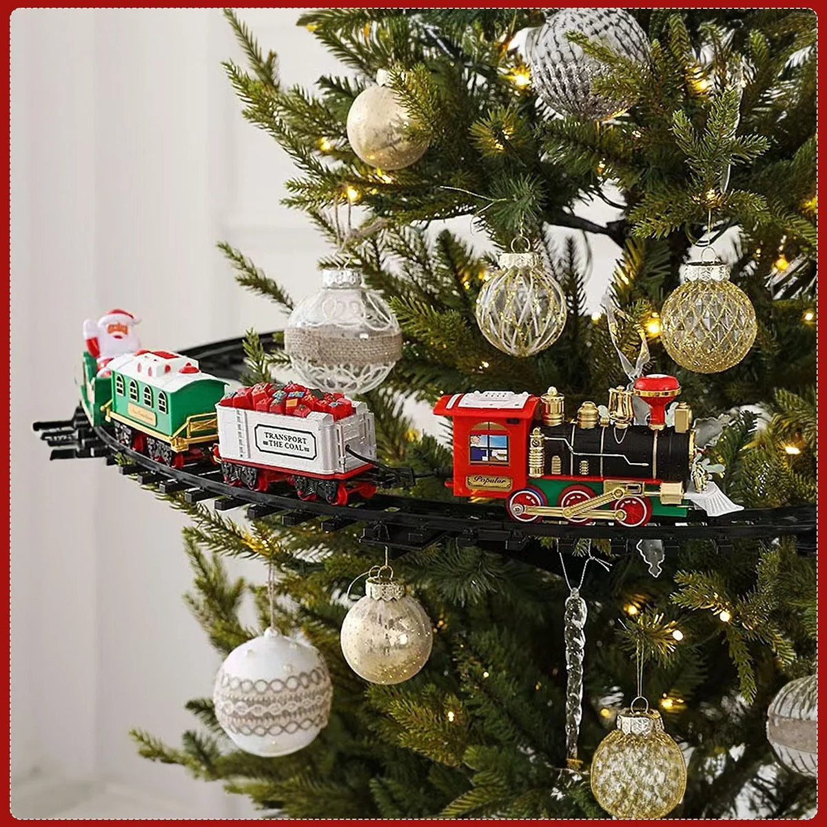 🚂🎄Electric Christmas Train Set Around Tree – Holiday Train Decoration with Lights, Sound & Smoke Effects for Kids & Family
