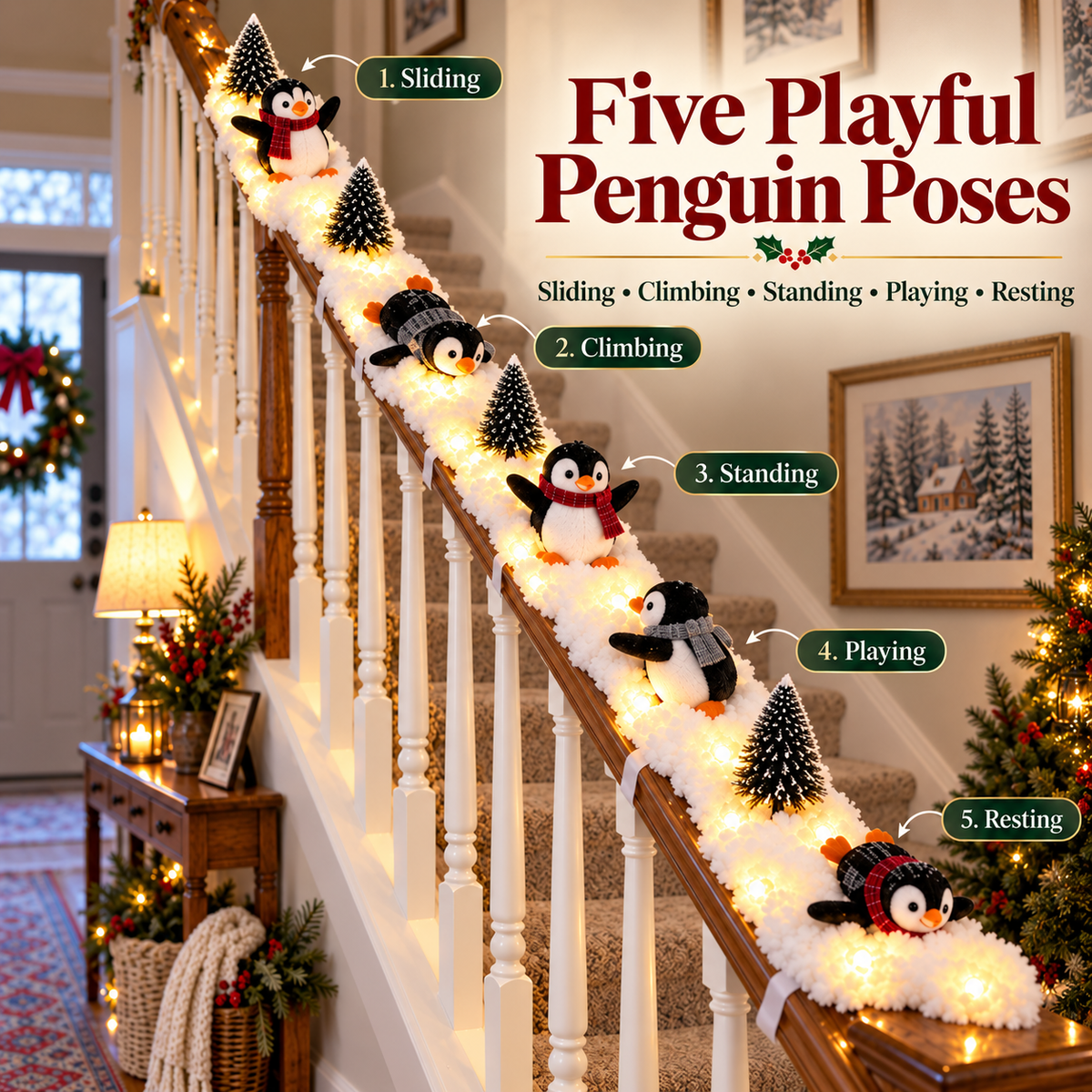 Five playful penguin Christmas decoration styles