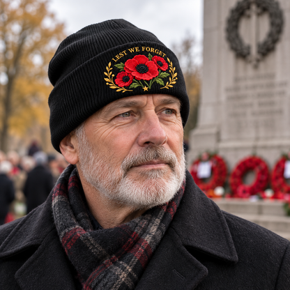 🌺 Remembrance Poppy Embroidered Beanie - A Tribute to Those Who Served