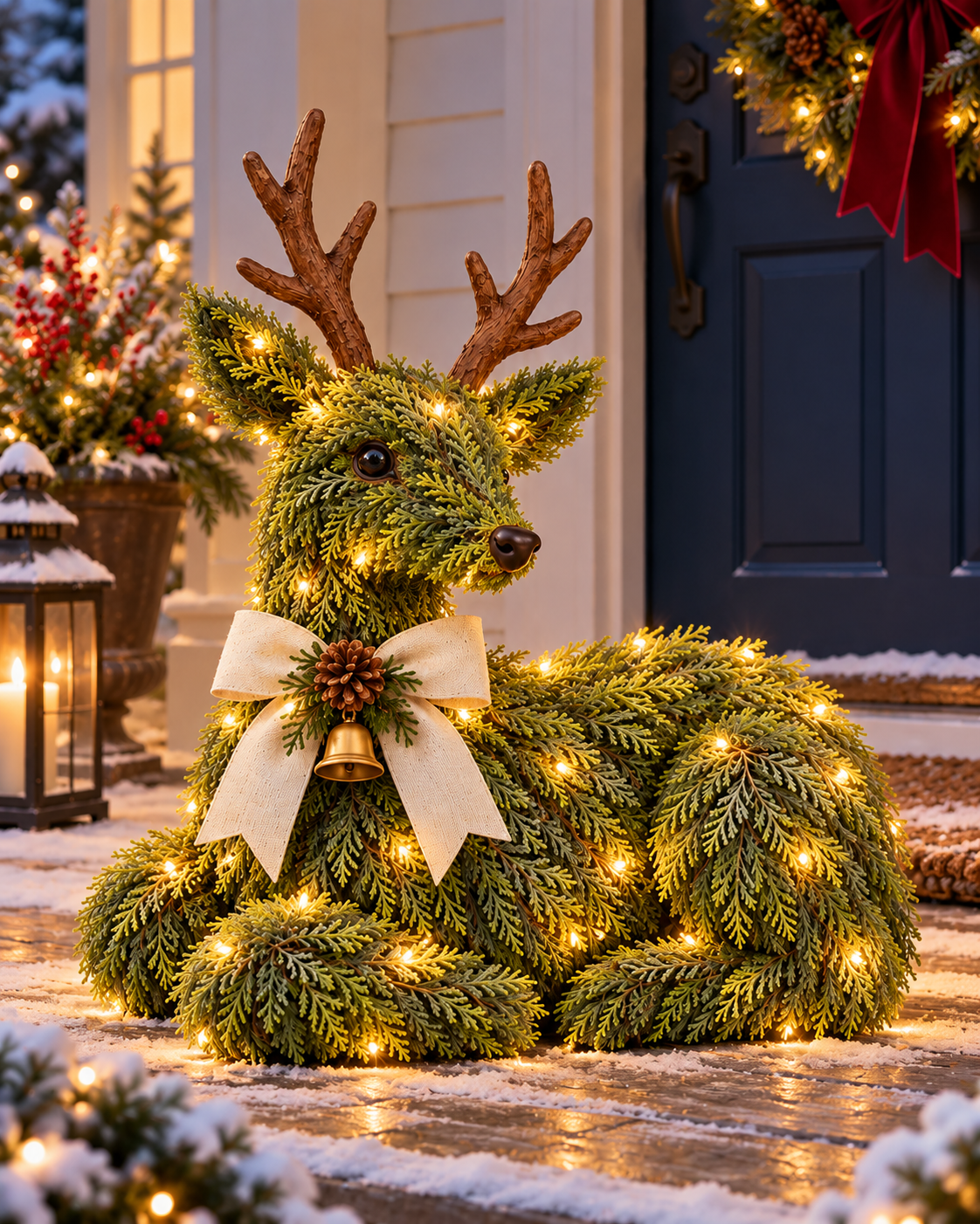 ✨Woodland Welcome Reindeer – Lighted Evergreen Christmas Deer Decor for Front Porch & Home