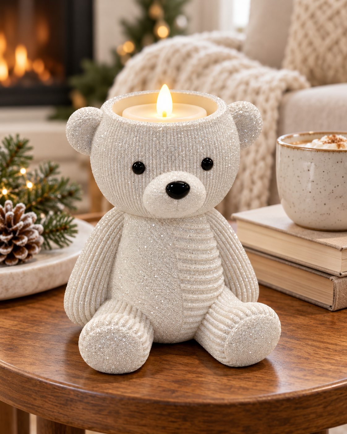 Cozy Polar Bear Candle Holder – Sparkling Winter Home Decor & Christmas Gift