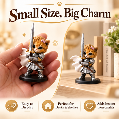 Knight Cat Figurine – Adorable Knight Kitten Warrior Collectible