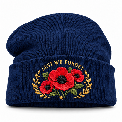 🌺 Remembrance Poppy Embroidered Beanie - A Tribute to Those Who Served