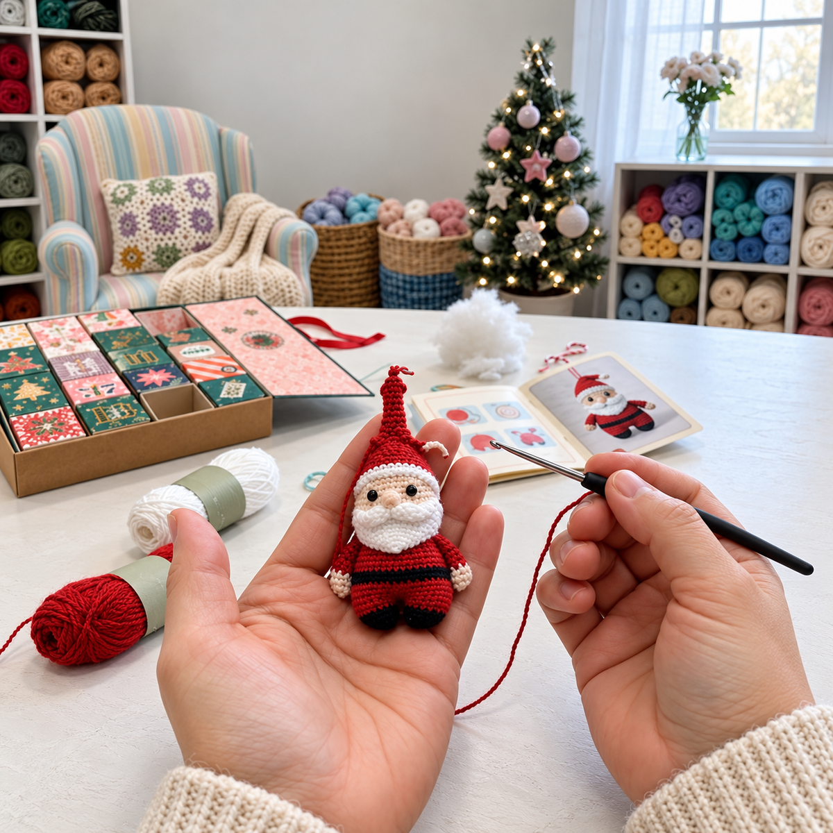 🎄 24-Day Crochet Christmas Advent Calendar – 24 Surprise DIY Ornament Kits to Make & Hang 🧶
