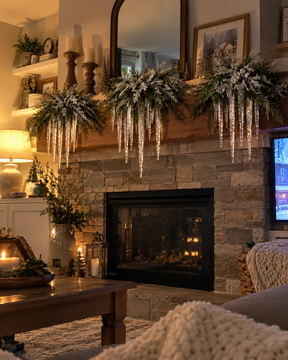 Snow-Kissed Icicle Greenery – Cascading Winter Mantel & Window Decor