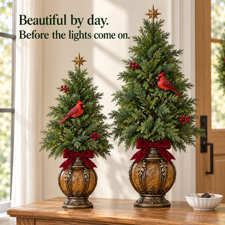 A single Cardinal Lantern tree shown from star to base