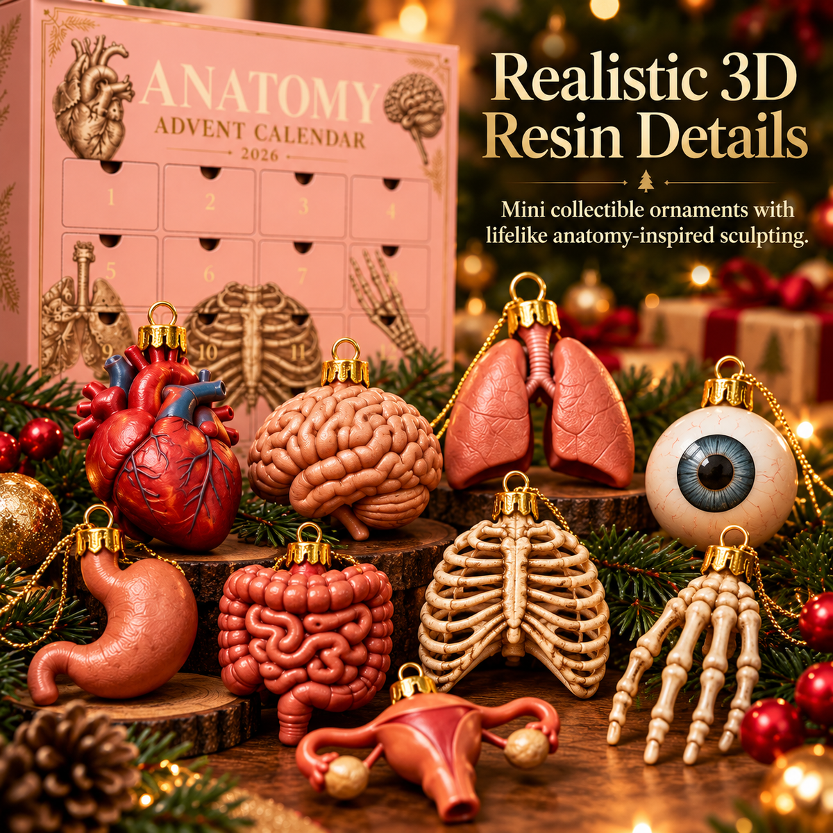 2026 Anatomy Advent Calendar – 24 Days of 3D Resin Organ Ornaments