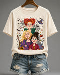 100% Cotton Trendy Halloween Witch Sisters Crew Neck Short Sleeve Tshirt