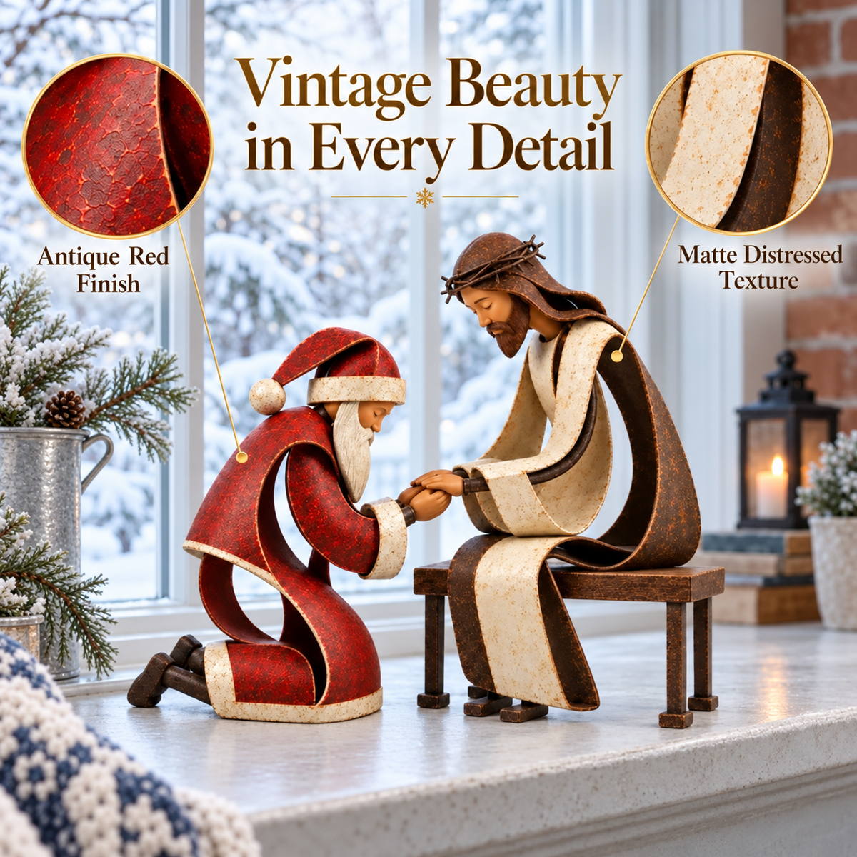🎅✝️Santa Kneeling Before Jesus Christmas Figurines