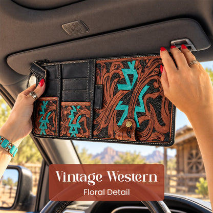 Vintage Western Floral Car Sun Visor Organizer – Vintage Style Storage Pouch