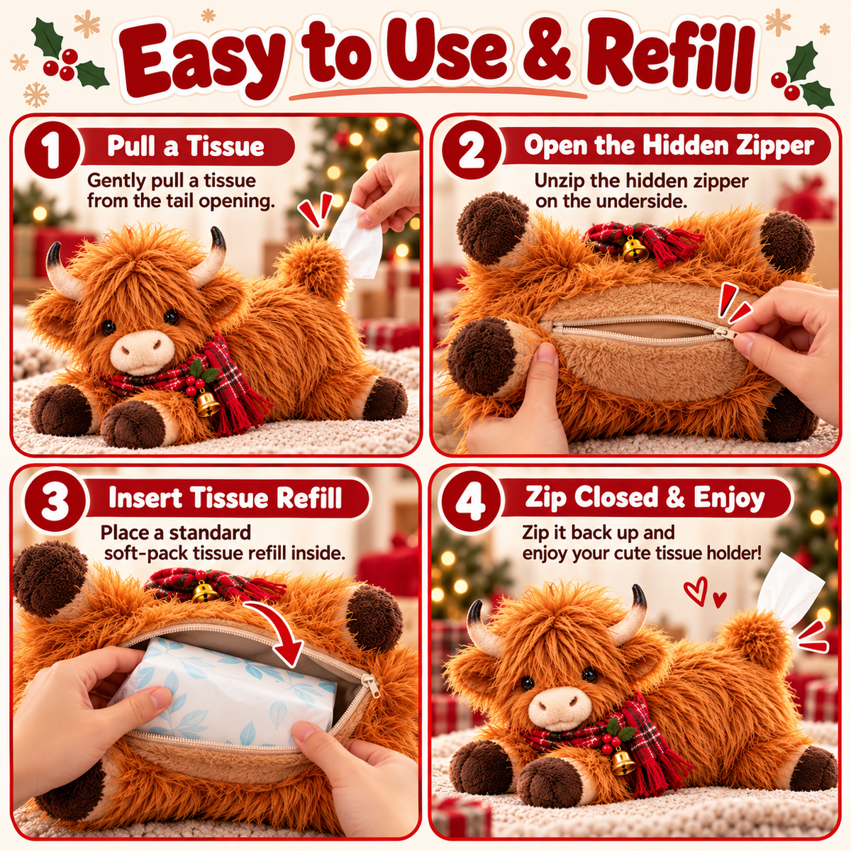 Fluffy Highland Cow Tissue Box Holder