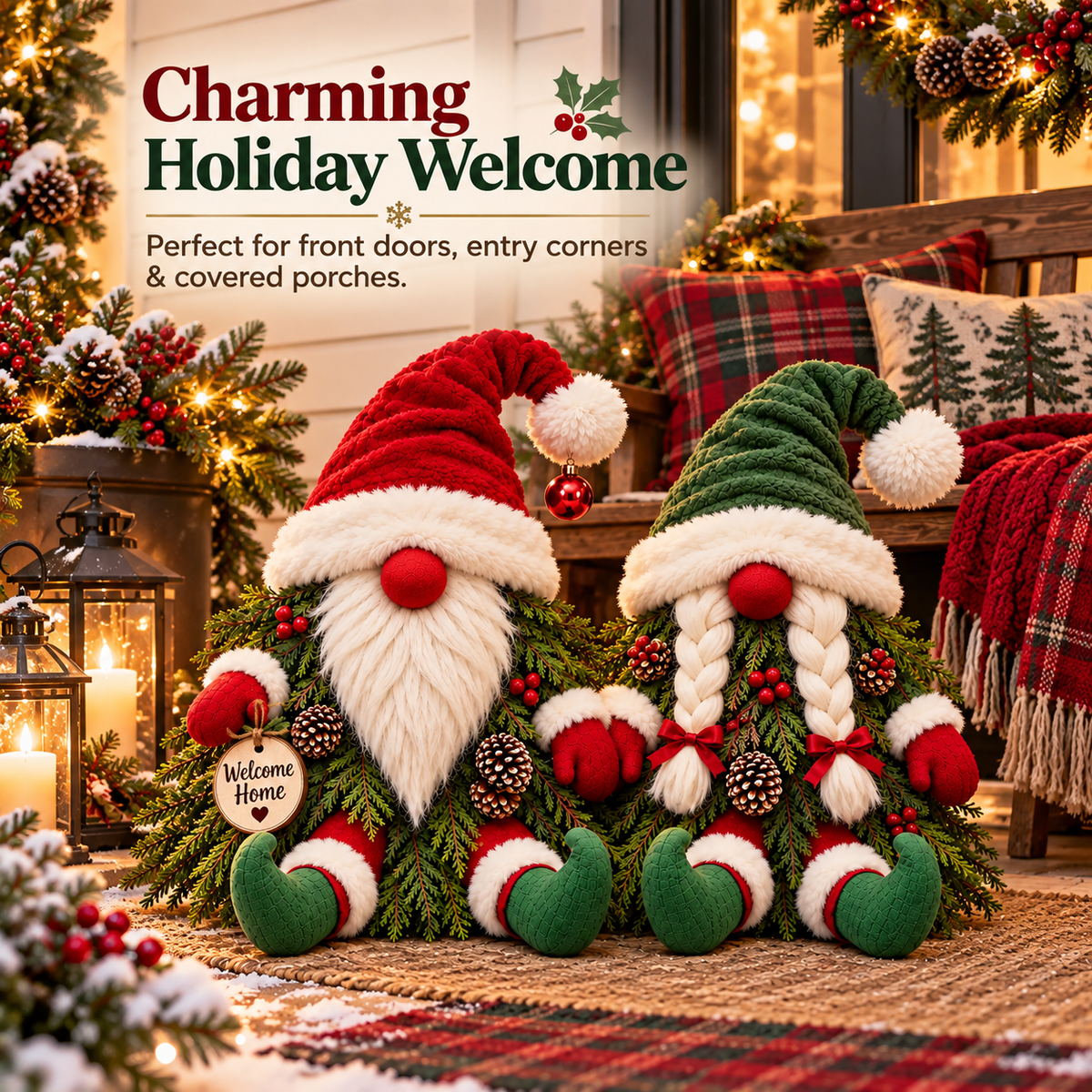 Christmas Gnome Couple Front Porch Decoration