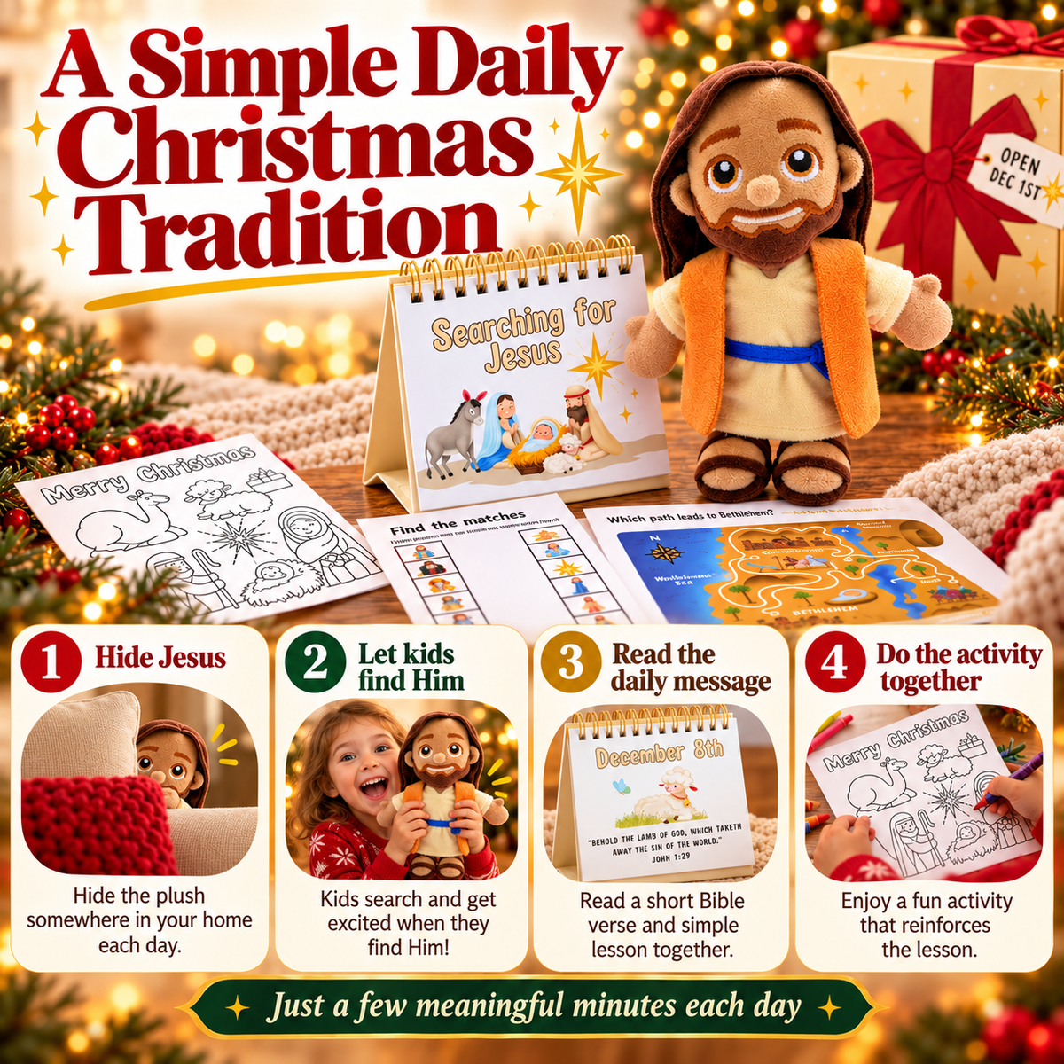 Four steps to the Jesus plush daily hide-and-seek tradition
