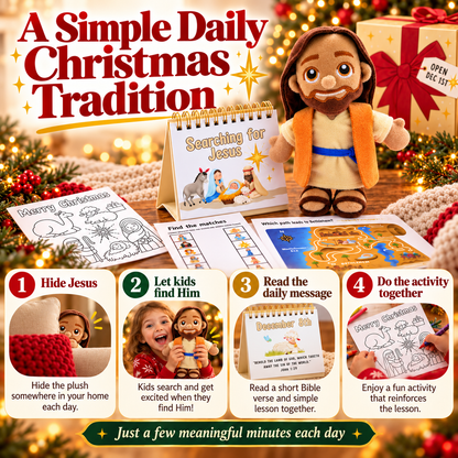 Searching for Jesus – 25-Day Christmas Advent Calendar with Jesus Plush, Bible Stories & Kids’ Activities
