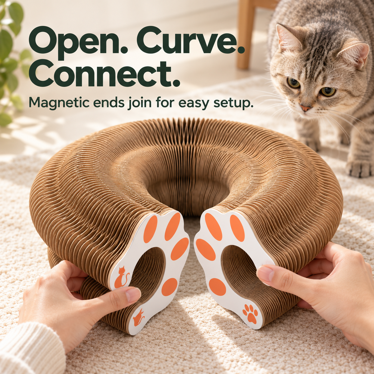 🐾 Foldable Honeycomb Cat Scratcher & Bell Ball Toy