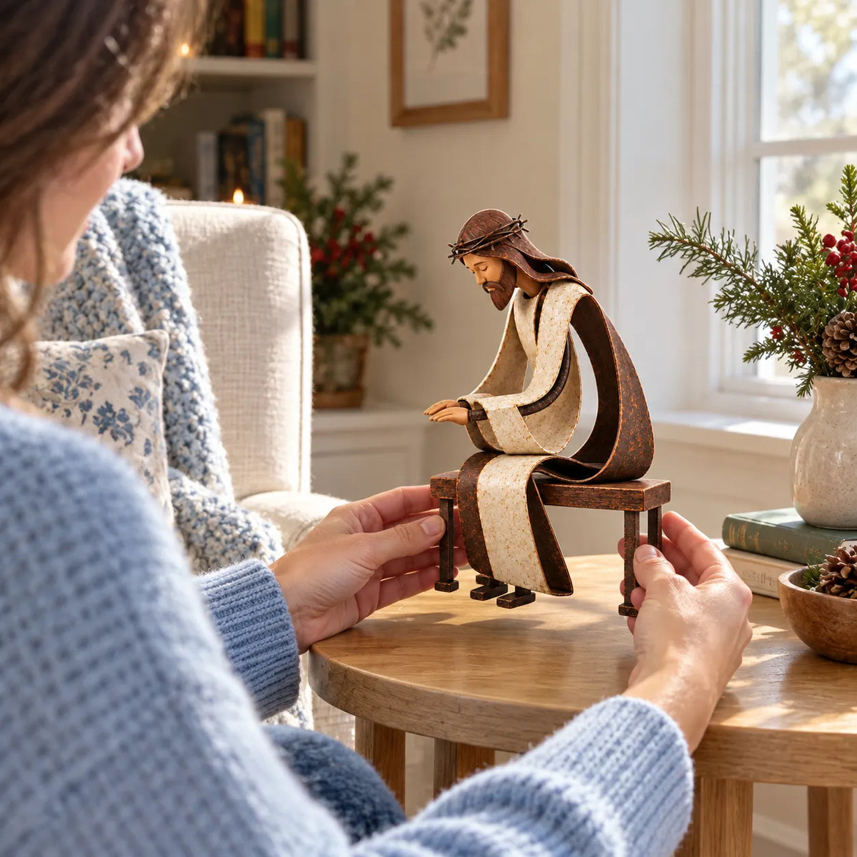 Santa Kneeling Before Jesus Christmas Figurines