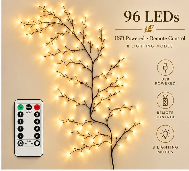 🎄 Flexible LED Branch Lights | Remote-Controlled Holiday Wall Decor(📦Buy 2 Free Shipping)