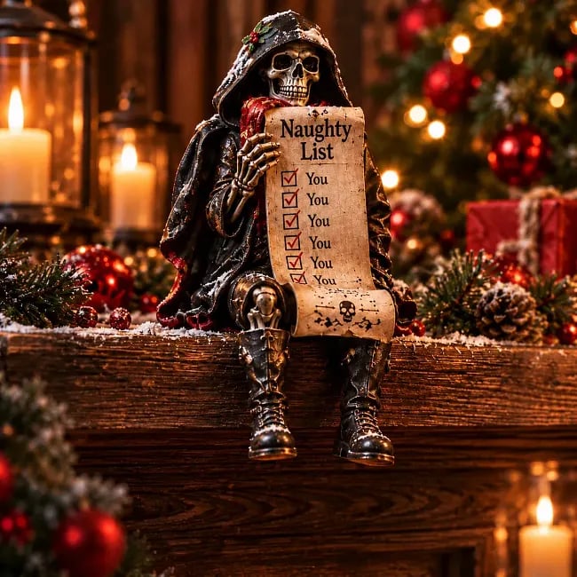 💀🎄 Naughty Christmas Skeletons – 6-Style Gothic Holiday Shelf Sitters.