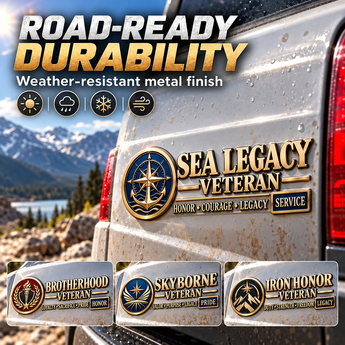 🎖️ 3D Veteran Legacy Metal Auto Emblem – 4 Designs, One Unbreakable Honor