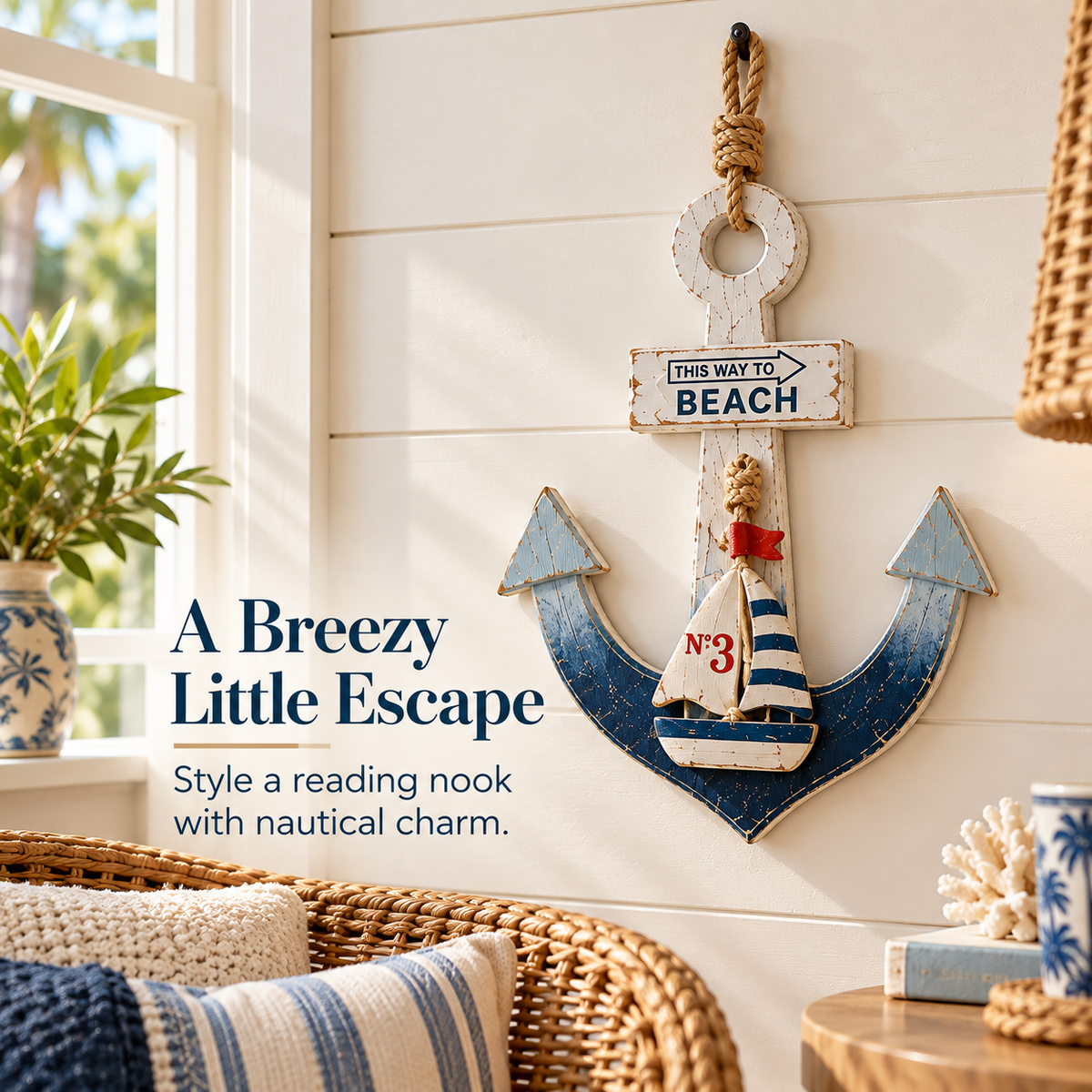 Lighted Coastal Wooden Anchor Wall Decor
