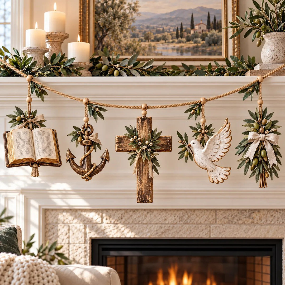 Faith, Hope & Love Christian Symbol Garland