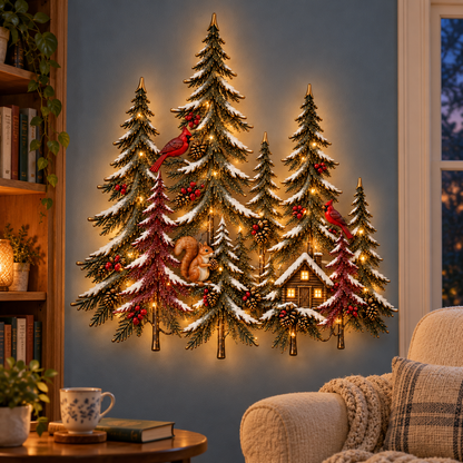 🌲 Woodland Glow – Lighted Winter Forest Wall Decor
