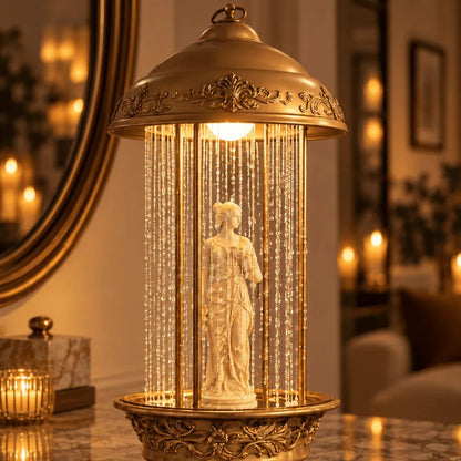 Vintage Oil Rain Lamp with Classical Statue