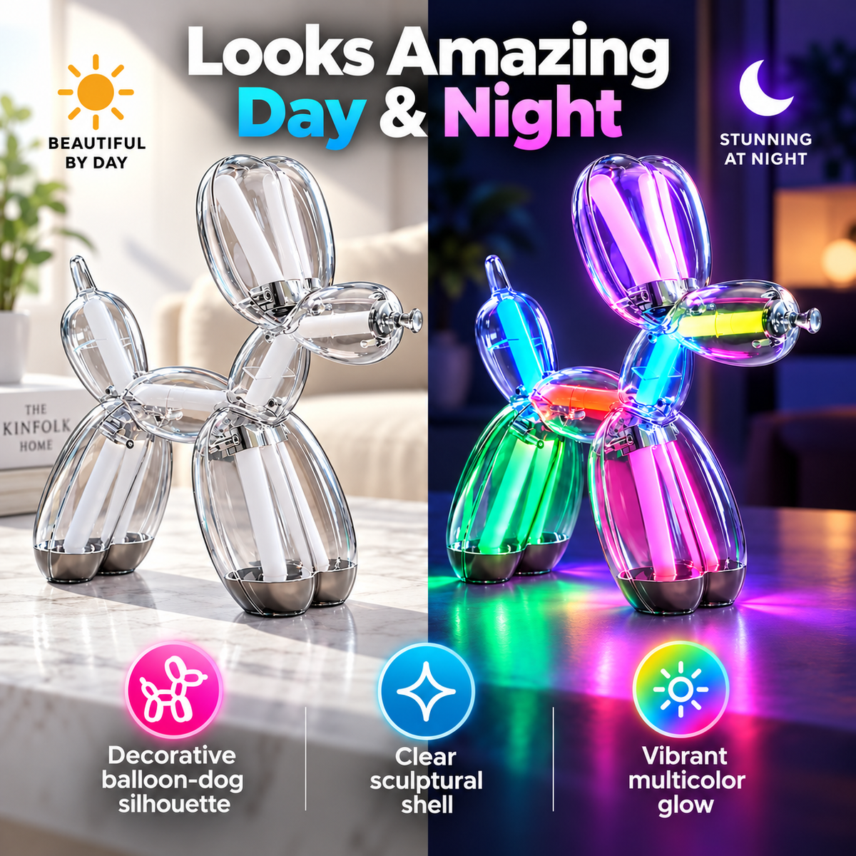 Glow Pup daytime and nighttime comparison