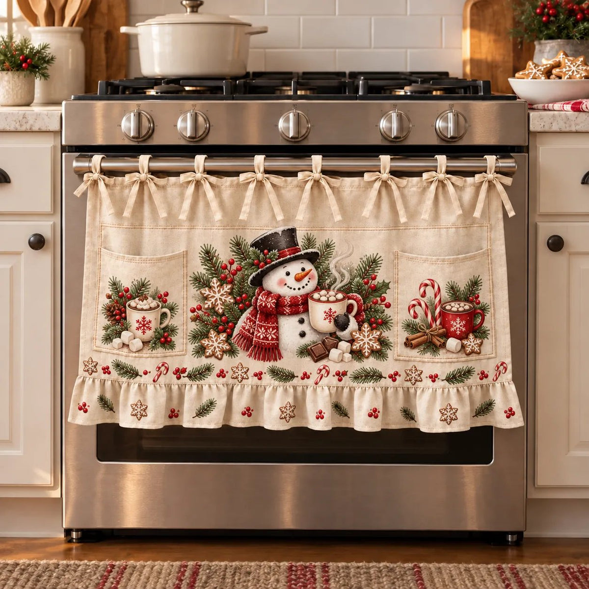 ⏳ Last Day 49% OFF – 🎄 Christmas Kitchen Tie-On Skirt | Festive Holiday Designs with Pockets & Ruffled Trim ✨