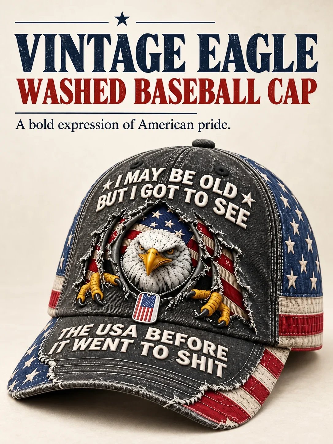 🦅🇺🇸 American Bald Eagle Embroidered Vintage Baseball Cap