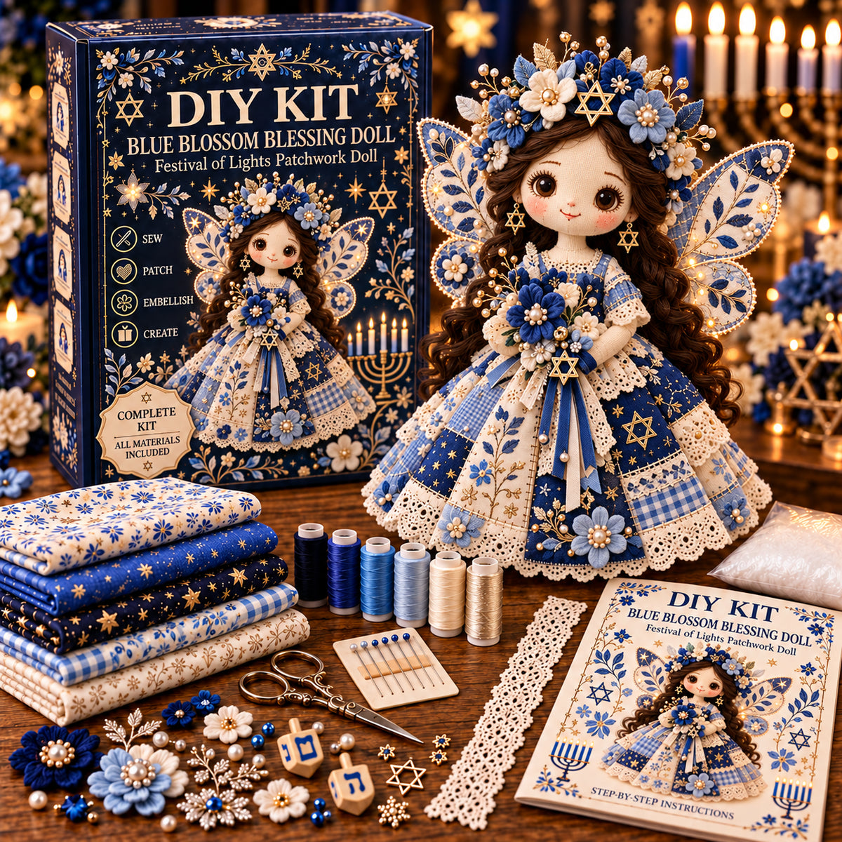 Hanukkah DIY Patchwork Doll Kit – Festival of Lights Handmade Keepsake | 3 Beautiful Designs to Choose From